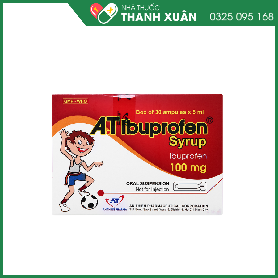 Siro A.T Ibuprofen 100 mg giảm đau, chống viêm và hạ sốt ở trẻ em
